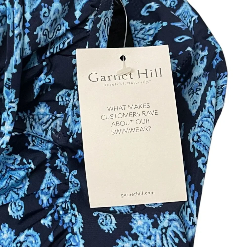Garnet Hill One Piece Swimsuit Size 8 Ruched Bandeau Halter Blue Paisley NWT